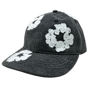 Denim Tears Cotton Wreath Dyed Strapback Hat Cap in Washed Black